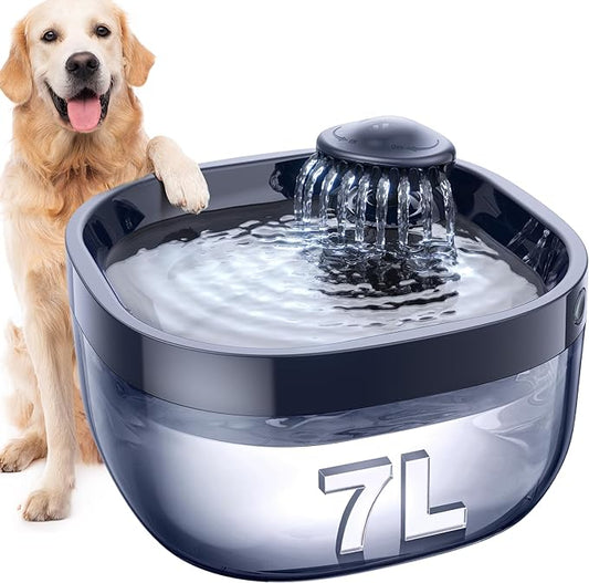 7L/1.8Gal Dog Water Fountain for Large Dog, FEELNEEDY Dog Water Bowl Dispenser Pet Water Fountain, Water Dispenser for Dogs with Ultra Quiet Pump for Multiple Cats, Dogs, Pets (FN-W05, Blue)
