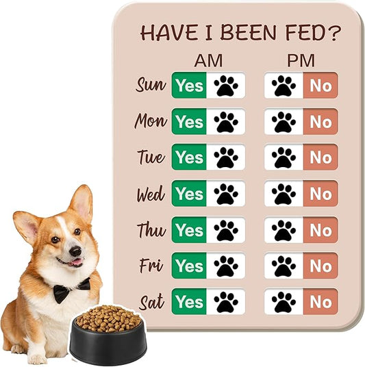 Dog Feeding Reminder, Dog Fed Sign Tracker -Daily Am/Pm Chart Slider Sign for Pet Fed and Pill Reminder, Easy to Use On Fridge Or Wall with Adhesive and Magnet,Pet Supplies