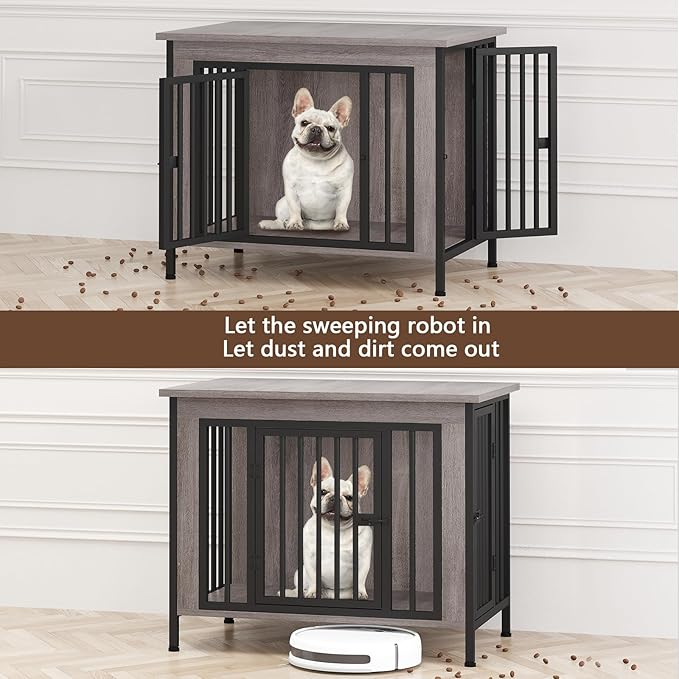 EasyCom Dog Crate Furniture for 1 or 2 Dogs, Heavy Duty Single/Double Dog Crates for Small/Medium/Large Dogs, Dog Kennel Furniture Indoor as TV Stand, Medium Size 31.5" L(20-35 Pounds), Oak Grey