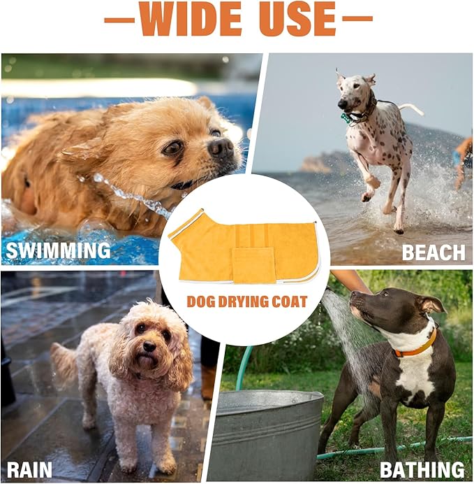 Dog Robe - Fast Drying Towel - Microfiber Super Absorbent Pet Bathrobe, Adjustable Collar & Belly Strap (Yellow, X-Large)