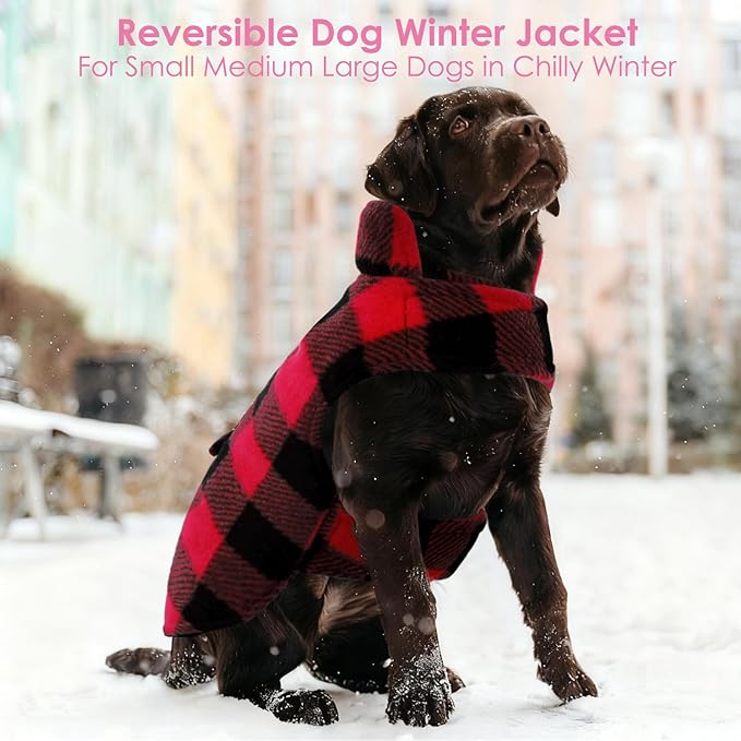 AOFITEE Dog Coat Plaid Dog Winter Coat for Large Dogs, Warm Dogs Jacket Christmas Sweater, Waterproof Pet Puffer Jacket, Reversible Pet Cold Weather Coats for Small Medium Large Pets, Red XXXL
