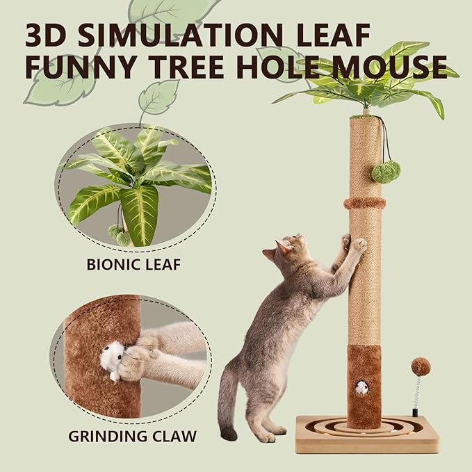 MECOOL Cat Scratching Post Sturdy and Premium Scratch Posts with Hanging Ball and Ball Track Toy Cute Cat Tree 30in for Indoor Kittens