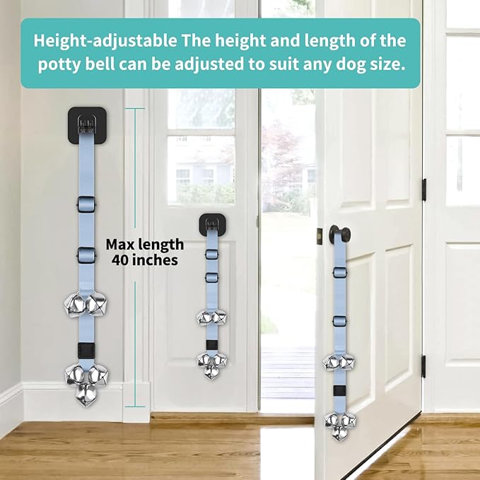 Dog Bells to Go Outside Dog Door Bell Premium Quality Buckle Adjustable Dog Bell Dog Attached to doorknob or Anywhere Near The Door, Length and Height Adjustable