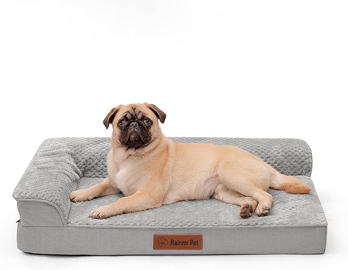 Orthopedic Dog Bed Medium Size Dog, Memory Foam Pet Bed for Medium and Large Dogs, Washable Removable Cover, Nonskid Bottom, Waterproof, 35x23x6 Inches, Light Grey