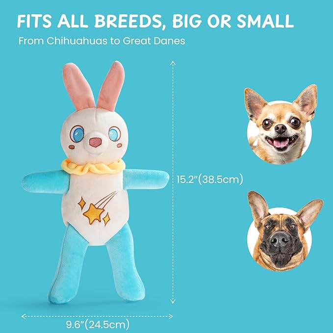 Nocciola Tearable Pull Rip Apart Bunny Dog Toy with Squeaker & Crinkle - Interactive Stuffed Plush Toy to Keep Dogs Busy, Pet Puzzle Enrichment Chew Toys for Small Medium Large Breeds