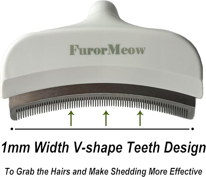 Pet Deshedding Tool with Curve Blade, Cat Grooming Brush, Tight V-shaped Teeth Shedding Comb for Cats and Dogs (White, Large)