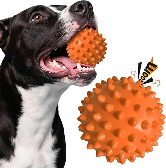 Apasiri Peanut Flavor Dog Ball, Indestructible Dog Toy for Aggressive Chewers, Large Breed, Squeaky, Rubber, Orange