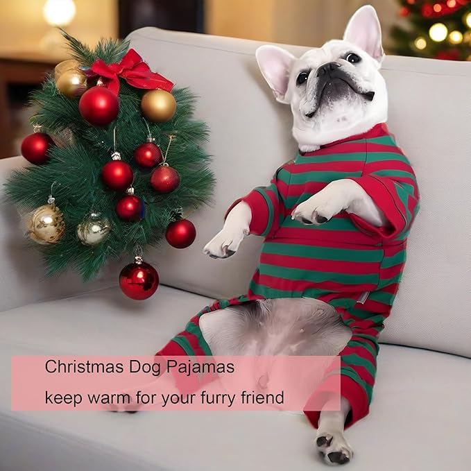 Dog Pajamas Cotton Striped Pet Jumpsuit, Breathable Comfy Pjs for Puppy and Cat, Dog Christmas Pajamas Shirts for Small Large Dogs Onesie Boys and Girls