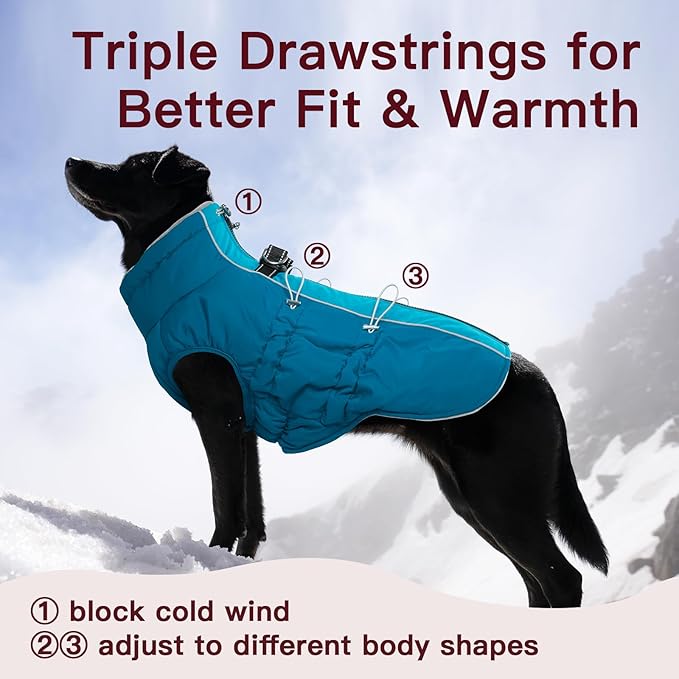 Small Dog Coat - Warm Zip Up Snowsuit Dog Harness Vest, Reflective, Water-Resistant, Green