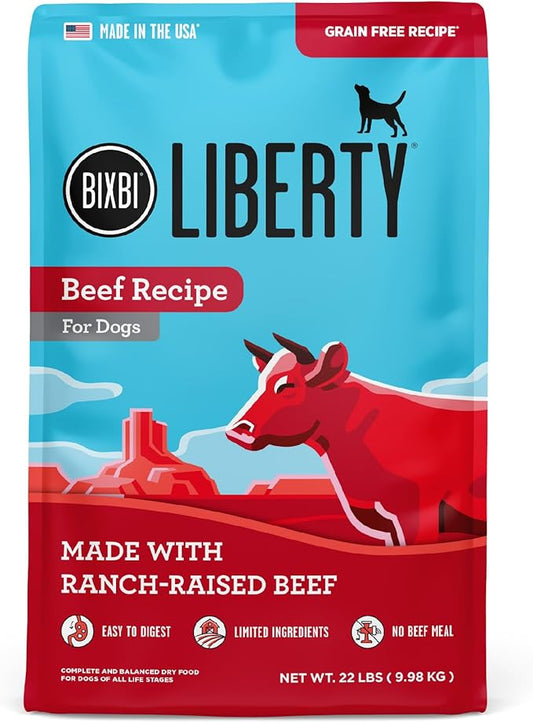 BIXBI Liberty Grain Free Dry Dog Food, Beef, 22 lbs - Fresh Meat, No Meat Meal, No Fillers - Gently Steamed & Cooked - No Soy, Corn, Rice or Wheat for Easy Digestion - USA Made
