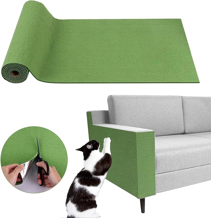 Cat Scratch Couch Furniture Protector, Adhesive Cat Scratch Pad Deterrent for Furniture, DIY Climbing Cat Scratcher Couch Protector from Cat Claws Scratching for Indoor (Green, 78.7x15.8Inch)