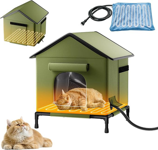 Heated Outdoor Cat House for Outsid-Wide Winter Shelter for Ferals - Cat House for Outdoor Cats, Heated House for Outside Weatherproof Insulated Protection 22.5 x 17 x 17