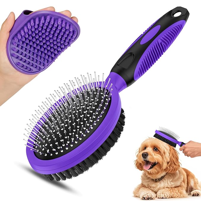 2PCS Pet Grooming Tools - Double-Sided Brush for Shedding and Bathing, Suitable for Short/Long Haired Dogs Cats and Horses, Deshedding Dog Brush, Mane & Tail Combs for Horses - Pet Supplies (Purple)