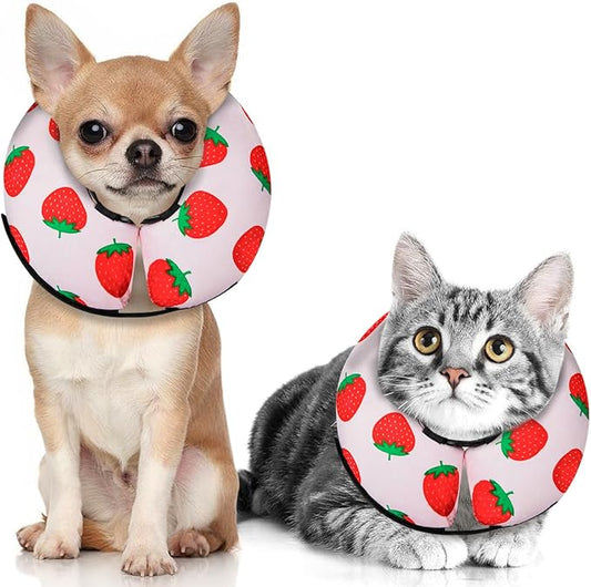 MIDOG Inflatable Dog Cone Alternative for After Surgery - Soft Protective Donut Collar Prevents Licking, Comfortable Recovery E-Collar Alternative for Small Medium Large Dogs (Strawberry,XS)