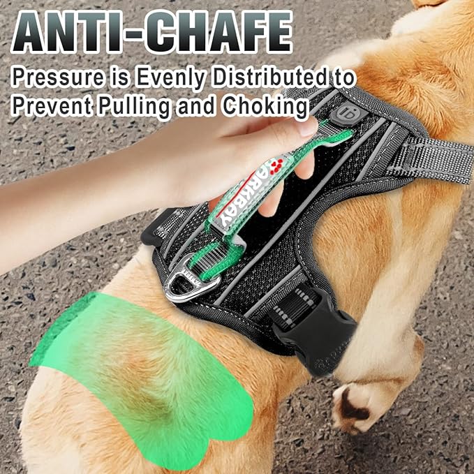 BARKBAY No Pull Dog Harness Large Reflective Dog Harness with Front Clip and Easy Control Handle for Walking Training Running with ID tag Pocket(Black,S)