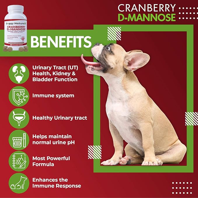 Cranberry D-Mannose for Dogs and Cats Urinary Tract Infection Support Prevents and Eliminates UTI, Bladder Infection Kidney Support, Antioxidant (Single Strength Tablet, 150 Count)