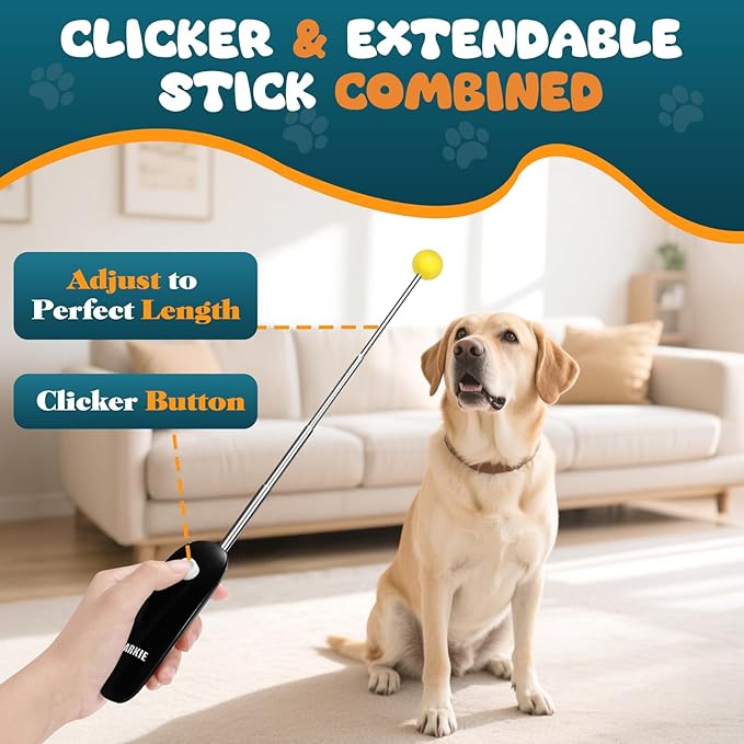 Dog Training Clicker with Target Stick – Portable & Retractable Trainer with Comfortable Handle and Bright Target Ball – Dog Agility Training Aids, Essential Tools & Equipment for Puppies, Cats & Pets