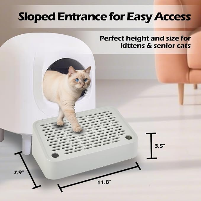 SpaceTime Elevated Cat Litter Mat for Litter Box,Trapping Litter Ramp/Steps for Floor Indoor,Washable Easy Cleaning Cat Pad with Filter Function,Suitable for Kitty & Senior Cats (Grey)