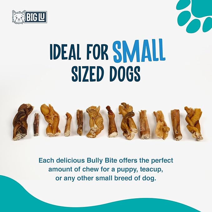 Big Lu - 2-4” Bully and Braided Sticks, 1 lb Bag, 100% Grass-Fed Beef Chews, Fully Digestible Treats for Puppies and Small to Medium Dogs, Natural Single-Ingredient Chews for Keeping Dogs Busy