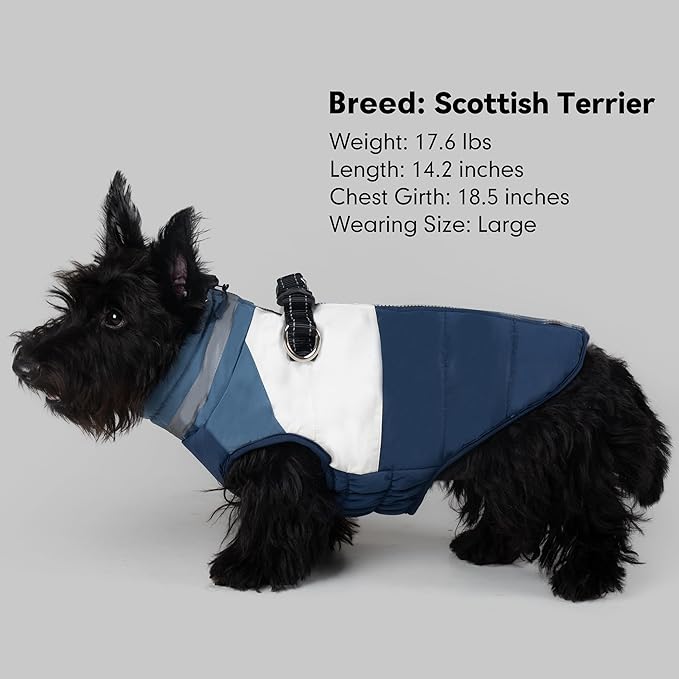 azuza Dog Jacket for Medium Dogs Waterproof Dog Coat with Reflective Strips and Harness Built in Warm Fleece Dogs Winter Coat Windproof with Back Zipper, Navy XL