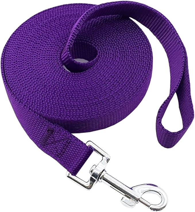 Nylon Training Dog Leash for Small Medium Large Dogs, 15ft 20ft 30ft 50ft Long Leash Dog/Puppy Lead for Obedience Recall Training, Camping (30ft, Purple)