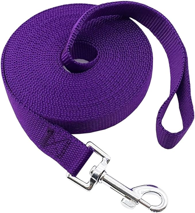Nylon Training Dog Leash for Small Medium Large Dogs, 15ft 20ft 30ft 50ft Long Leash Dog/Puppy Lead for Obedience Recall Training, Camping (50ft, Purple)