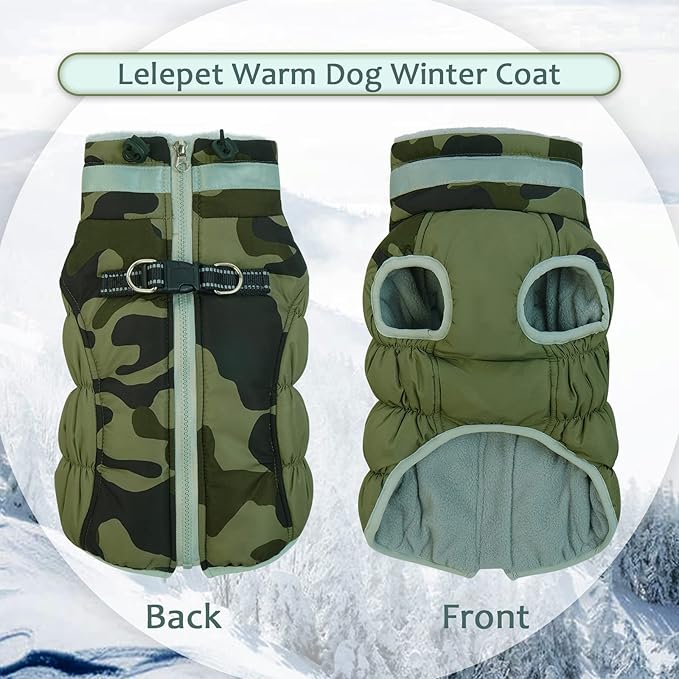 Lelepet Dog Coat Warm Dog Winter Coat Waterproof Dogs Jacket with Harness Built in Reflective Pet Fleece Vest Zip-Up Cold Weather Coats for Extra Large Dogs Turtleneck & Windproof Coats Great Dane 3XL