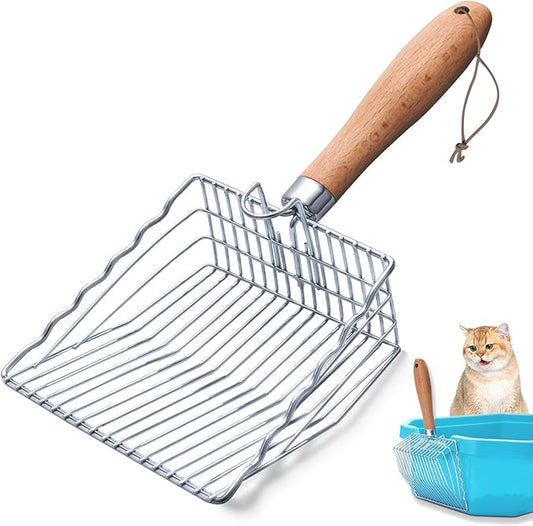 Cat Litter Scoop, Premium Kitty Shovel with Hook and Hole, Metal Sifter Scooper Stainless Steel for Easy Cleaning, Durable and Heavy Duty, Odor-Free for Litter Box