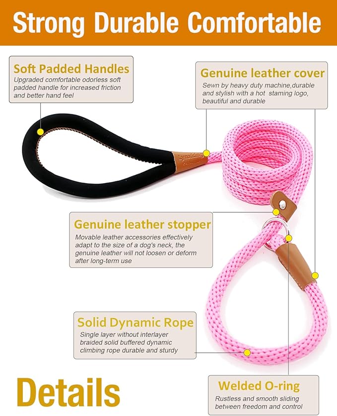 lynxking Dog Leash Slip Lead 5 6 8 FT Dog Training Leash Strong Heavy Duty Braided No Pull Training Lead Leashes for Small Medium Large Dogs