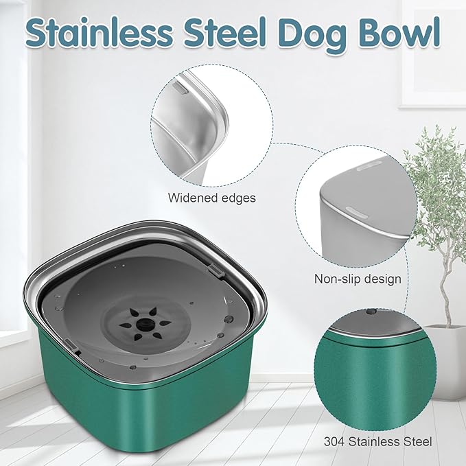 UPSKY 3L Dog Water Bowl 101oz Stainless Steel Dog Bowl No Spill Large Capacity Dog Food Water Bowl Slow Water Feeder, Spill Proof Pet Water Dispenser Vehicle Carried Travel Water Bowl for Dogs, Cats