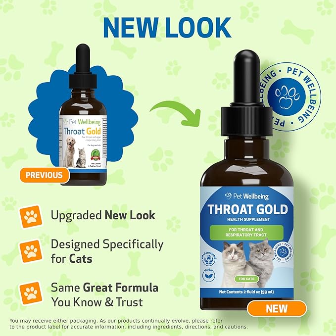 Pet Wellbeing Throat Gold for Cats - Cat Respiratory Support, Occasional Cough & Hoarseness, Licorice, Mullein, Slippery Elm - Vet-Formulated Holistic Supplement - 2oz (59 ml)