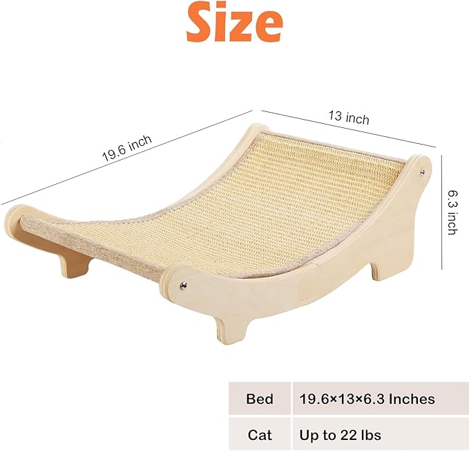 Cat Scratcher Sisal Cat Scratching Bed 19.6 inches Cat Scratch Chair Hammock Lounge Cat Scratcher for Indoor Cats Scratching Post Lounger