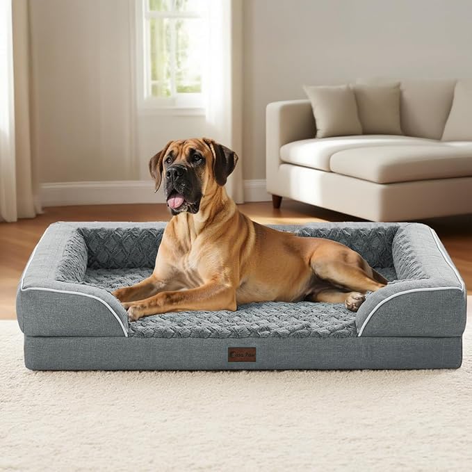Orthopedic Dog Beds for Large Sized Dogs, Waterproof Memory Foam Large Pet Bed with Sides 36x27Inch, Non-Slip and Egg-Crate Foam Big Dog Couch Bed with Removable Washable Cover, Grey