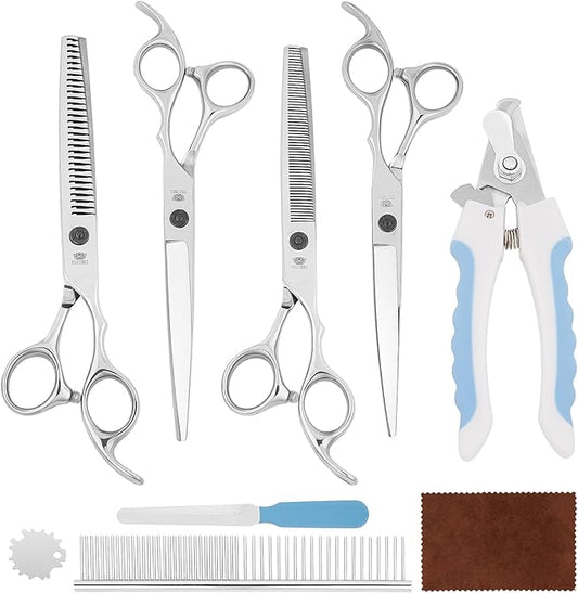 Professional Dog Grooming Scissors Set,Curved Dog Grooming, Thinning Scissors,Chunkers,440C Stainless Steel pet grooming scissors