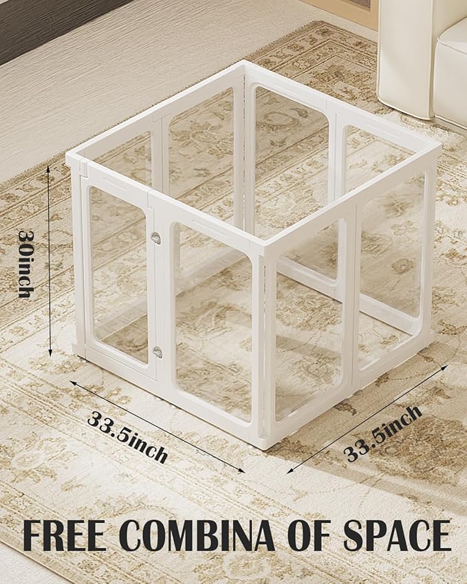 Acrylic Dog Playpen Indoor, Sturdy Clear Dog Play Pen with Door - 10 Panels, 30 Inch High, Easy Assembly, Clear Acrylic Playpen for Dogs, Puppy, Small and Medium Animal