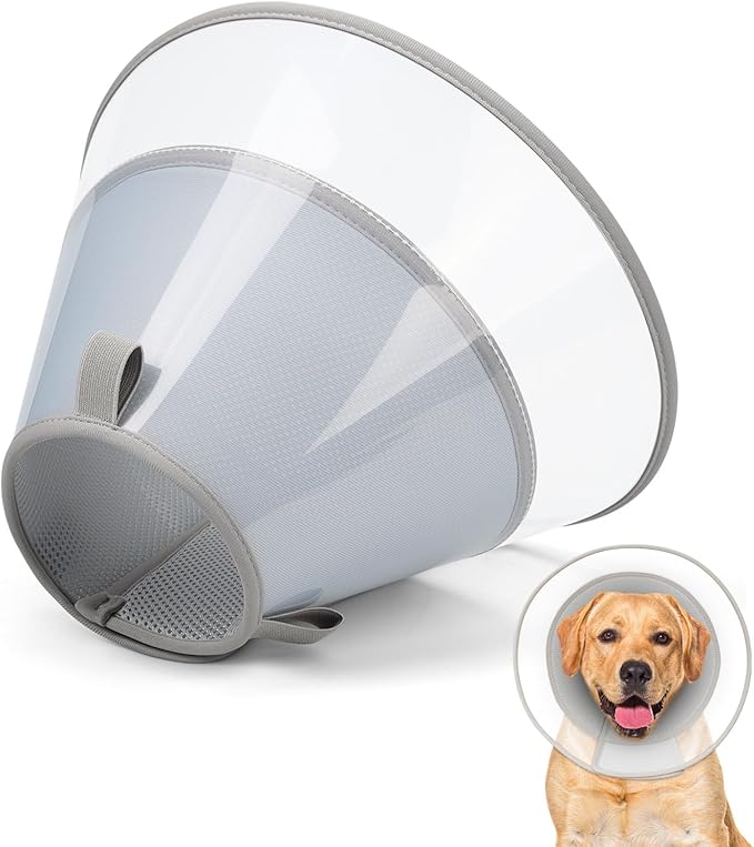 Dog Cone Collar with Soft Pad, Transparent Elizabeth Recovery Collar for Large, Medium, Small Dogs to Stop Licking, Pet Head Cone Alternative After Surgery, Neutering, Injury (L)