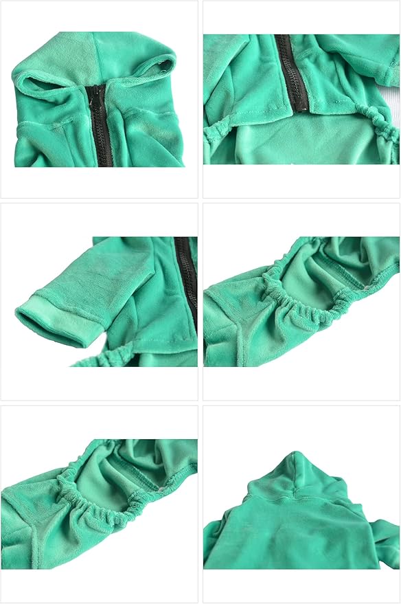 Dog Pajamas Pet Jumpsuits PJS for All Seasons, Velvet Dog Hoodies 4 Legs Four Feet Dog Onesies Stylish PJS Puppy Costume Cotton Liner Warm Pet Clothes for Small Medium Large Dogs Turquoise XS