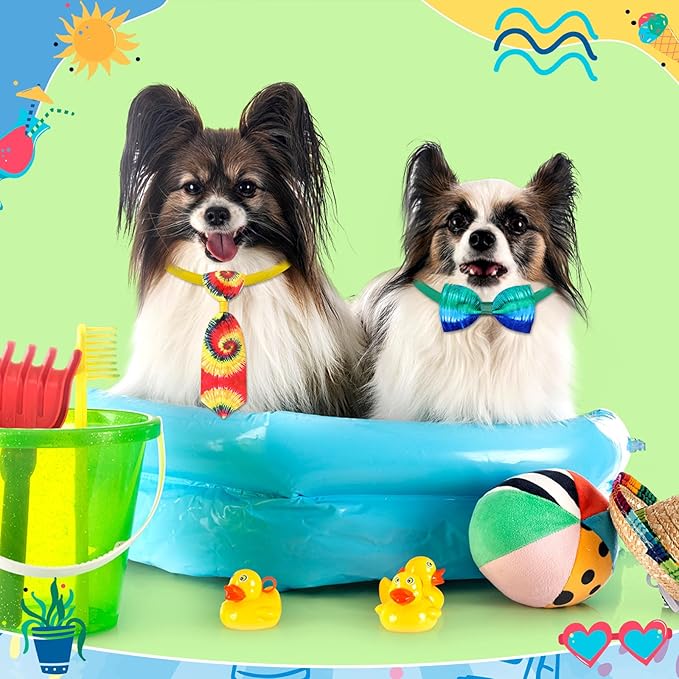 Eccliy 50 Pcs Tie Dye Dog Collars for Dogs Spring Summer Cute Puppy Bow Ties Adjustable Neckties Set Bow Collar for Pet Decoration Supplies