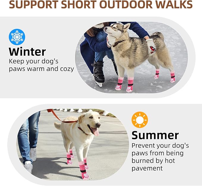 PUPTECK Anti-Slip Dog Socks with Double Sides Grips for Small Medium Large Dogs Hardwood Floors Prevents Licking, Dog Shoes for Hot Pavement Traction Control for Senior Dogs, Fuschia, L