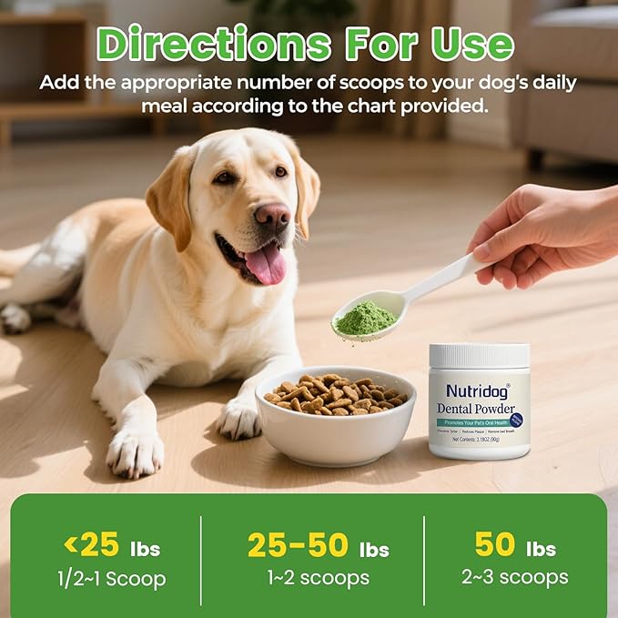 Dog Teeth Cleaning Powder,Dog Dental Powder,Breath Freshener with Probiotics & Brown Algae-Targets Tartar & Plaque Remover & Bad Breath,90g Pet Dental Care Supplement for Dogs & Cats