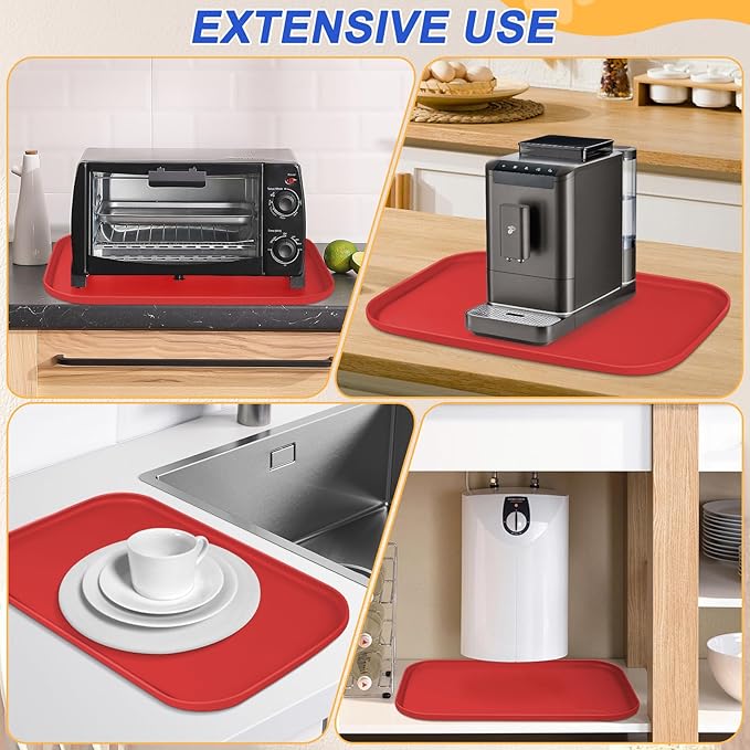 Silicone Pet Feeding Mat with Raised Edge for Food and Water, Dog Bowl Mats, Cat Bowls Placemat with High Lip for Floor Waterproof, Rubber Tray for Cats and Dogs 19 x 12 x0.7 Red