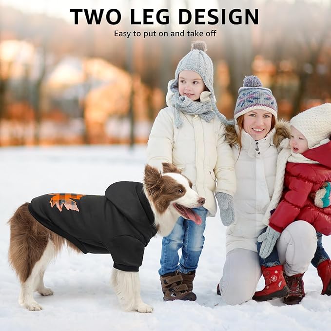 SCENEREAL Thanksgiving Dog Hoodie with Leash Hole Male Female - Warm & Soft Fleece Pet Sweater Clothes Sweatshirt with Leaf Pattern, Cold Weather Coat for Small Medium Large Dogs Puppies, M