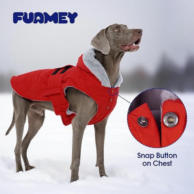 FUAMEY Warm Dog Coat Small, Soft Fleece Lined Pup Jacket with Hood Snap, Sleeveless Winter Dogs Vest for Outdoor Walks, Puppy Cold Weather Clothes with Harness Hole (Red, XS)