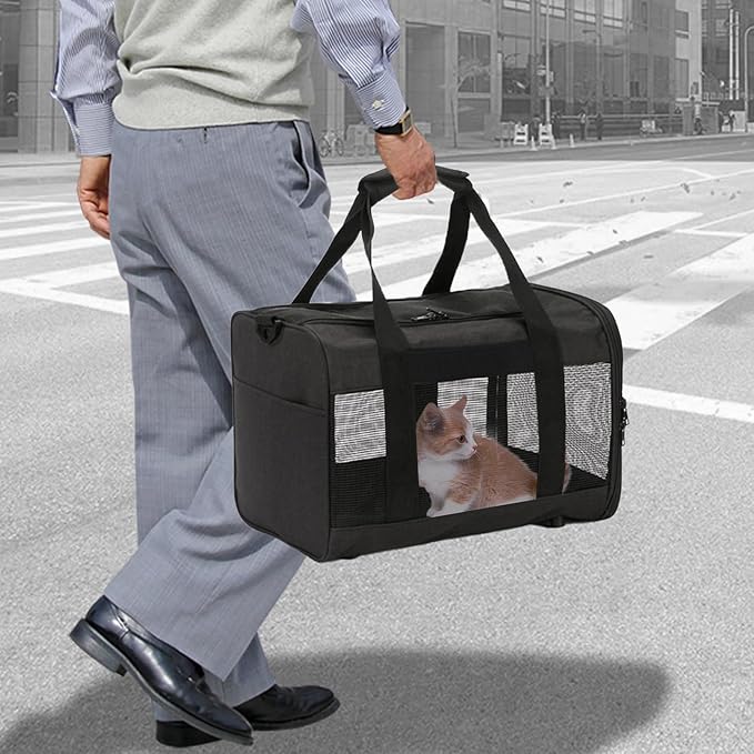 Travel Carrier for Cats,Cat Soft-Sided Carriers Ventilated Breathable Foldable Kitten Carrier Soft Airline Approved Carrier for Small Dogs Kitty Puppies Under to 12 Lb(Black)