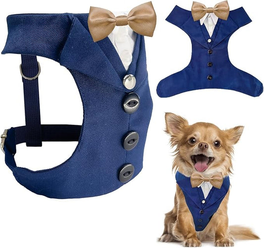 AVERYDAY XS Pet Tuxedo Harness, Wedding Costume Outfit for Small Dogs, Slim Cats and Tiny Pets with 8.3" Neck, 13-14.6" Chest, 10" Max Head Girth, Formal Suit Costume for Mini Breeds