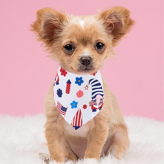 4th of July Dog Bandanas for Small Dogs Cats 7 Pcs Stitching Edge Patriotic Dog Bandanas Independence Day Flag Day Adjustable Puppy Scarves Grooming S