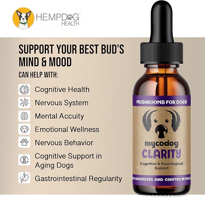 MycoDog Clarity - Cognitive Support Supplement for Dogs - Brain Health, & Senior Dog Wellness - Memory & Focus with Functional Mushrooms & Adaptogens