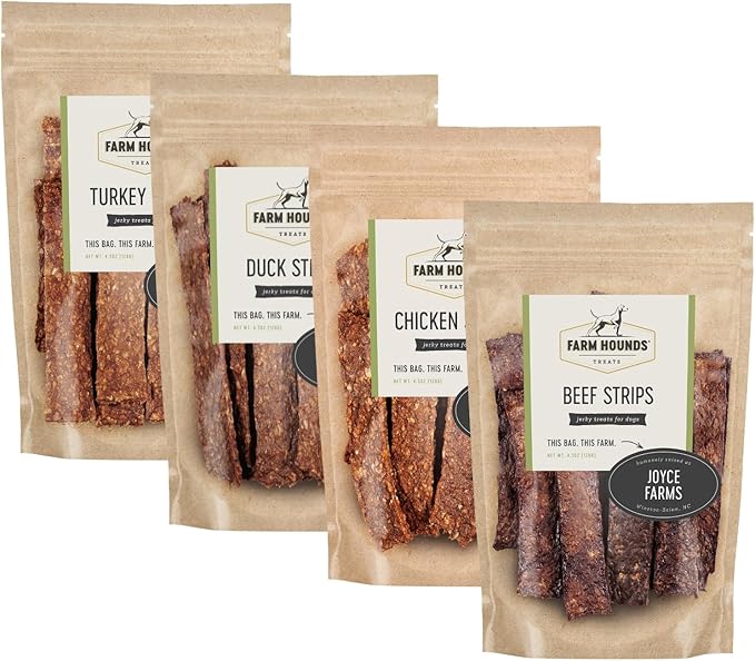 Farm Hounds - Strips Bundle - Premium Natural Jerky for Dogs - 100% Humanely Raised - Break-to-Size - Great for Training & Treats - No Added Fillers - Made in USA - 4 Pack