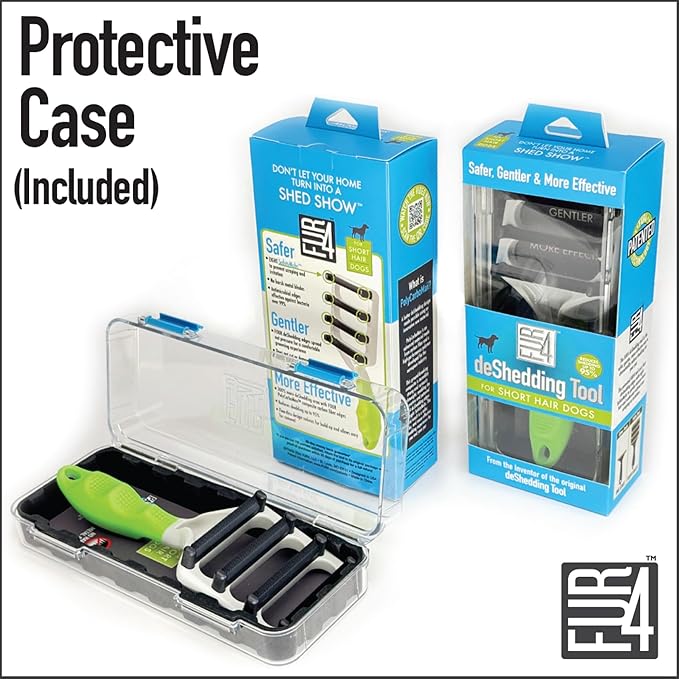 FUR4 deShedding Dog Brush for Short Hair Dogs – Pet Hair Brush with 4 Carbon Fiber Edges – deShedding Tool Removes Loose Fur – Gentle & Effective Dog Grooming Brush for Shedding