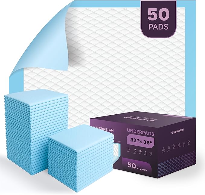 Incontinence Bed Pads 32x36, 50 Count Disposable Underpads, Ultra Absorbent Waterproof Chux, Extra Large Disposable Bed Pads for Adults, Kids & Pets